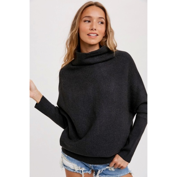 Sweaters - SOLD OUT Charcoal Gray Slouch Neck Dolman Knit Pullover Sweater